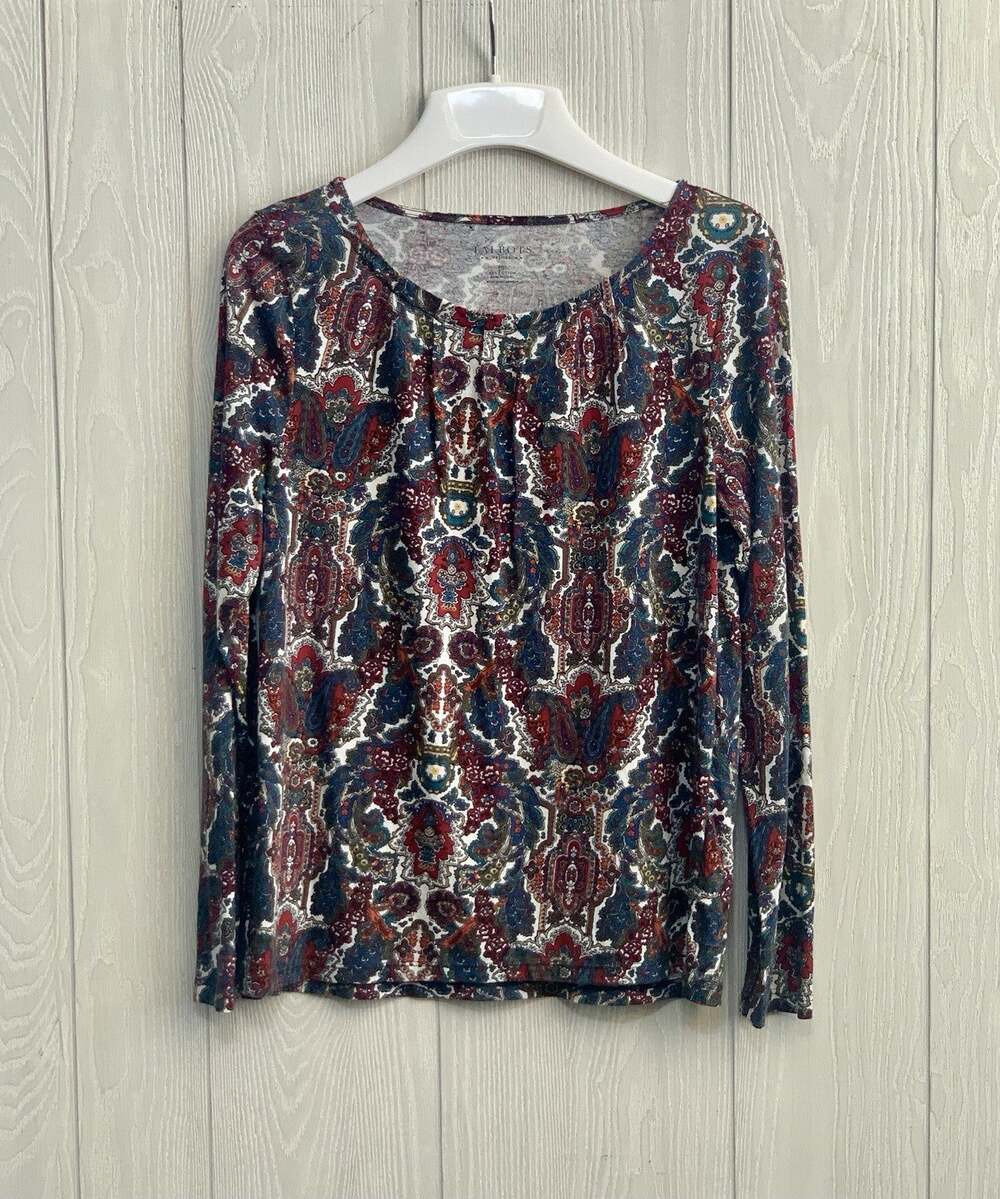 Talbots Petites Multicolor Paisley Long Sleeve Top MP